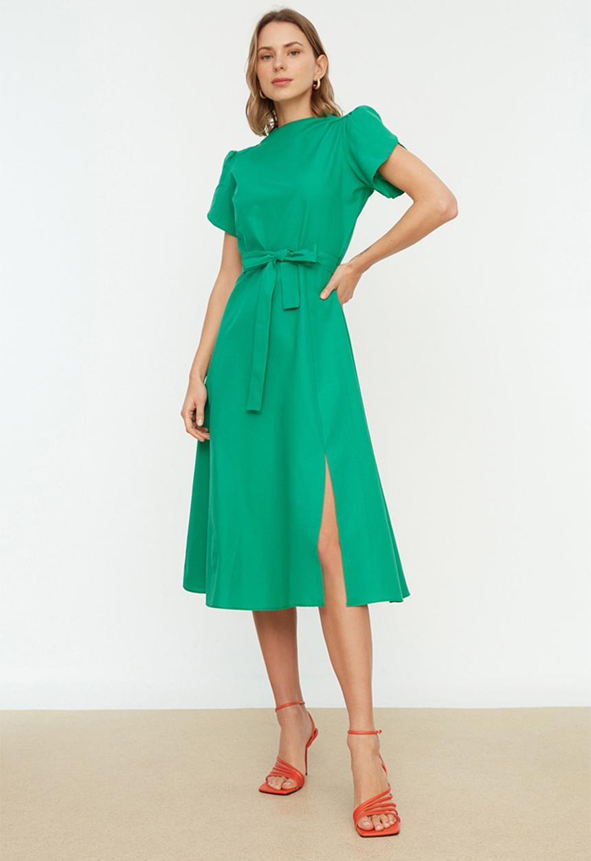 Trendyol - Tulip sleeve midi dress - green
