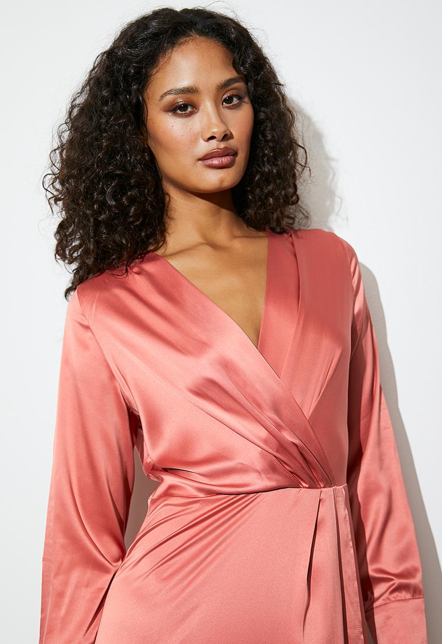 VELVET - Satin wrap maxi dress - oyster