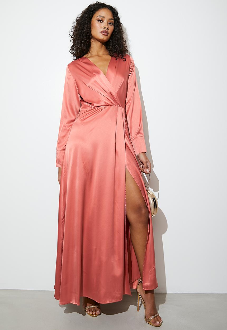 VELVET - Satin wrap maxi dress - oyster