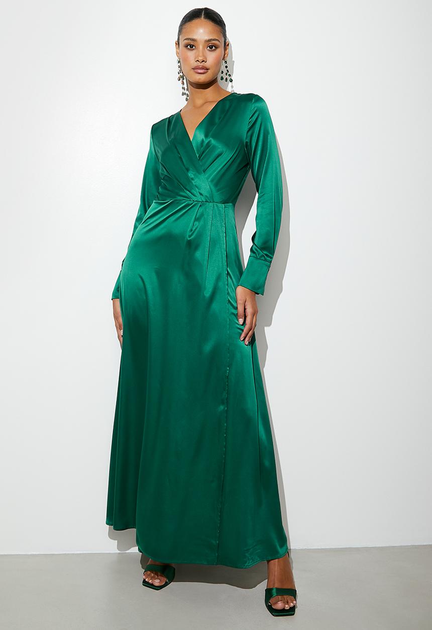 VELVET - Satin wrap maxi dress - green