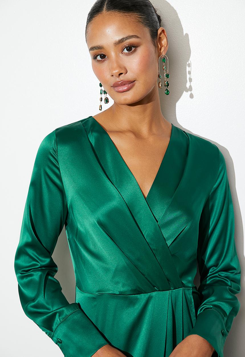 VELVET - Satin wrap maxi dress - green
