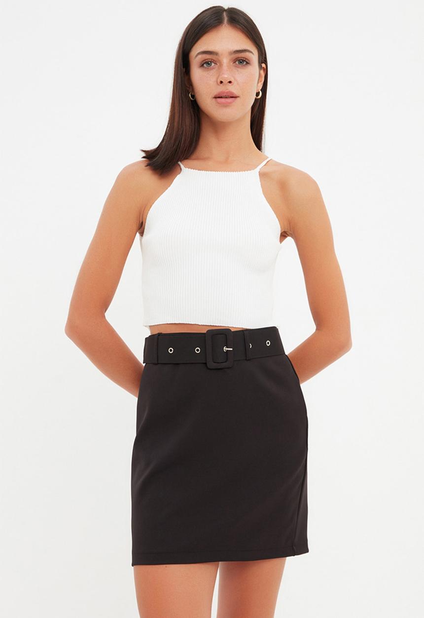 Trendyol - Belted mini skirt - black