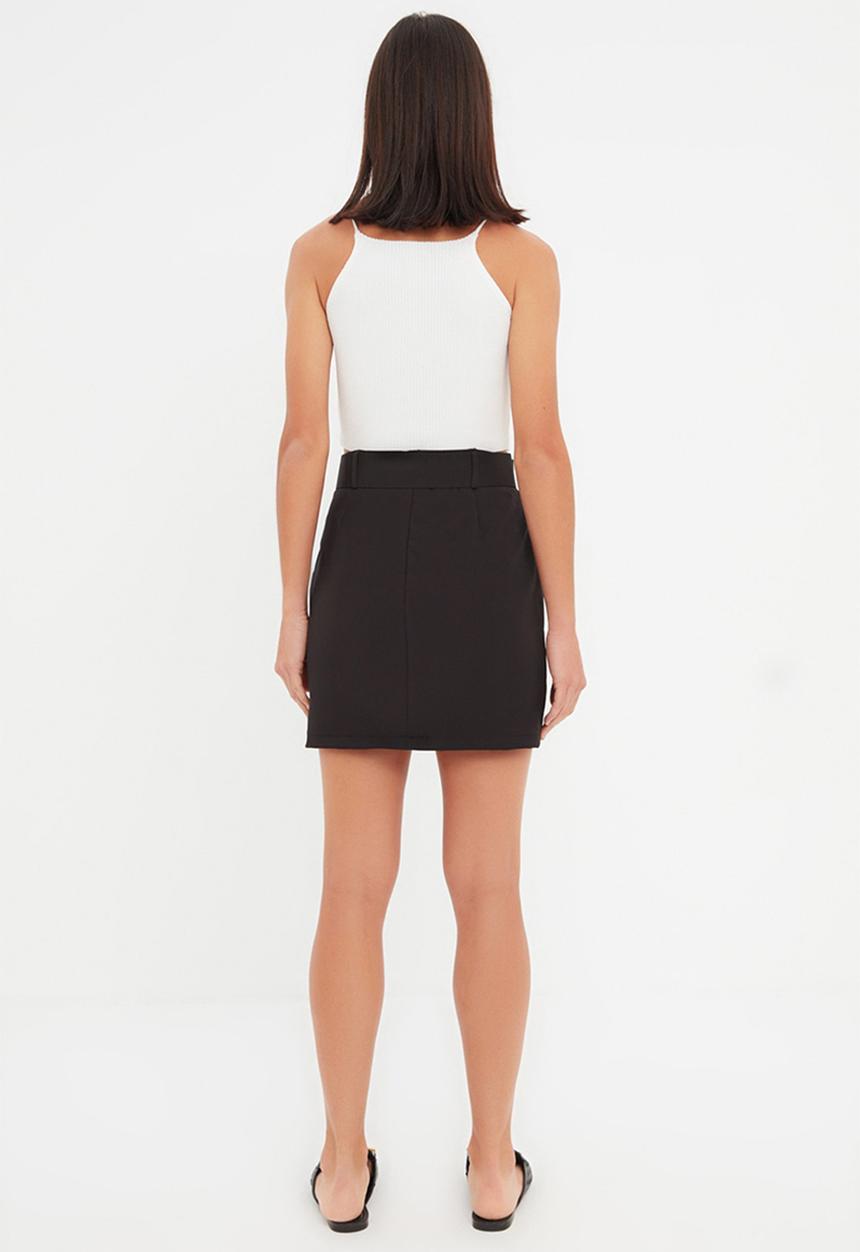 Trendyol - Belted mini skirt - black