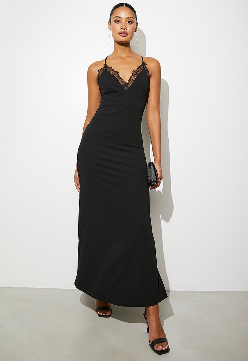 VELVET - Lace trim slip dress - black