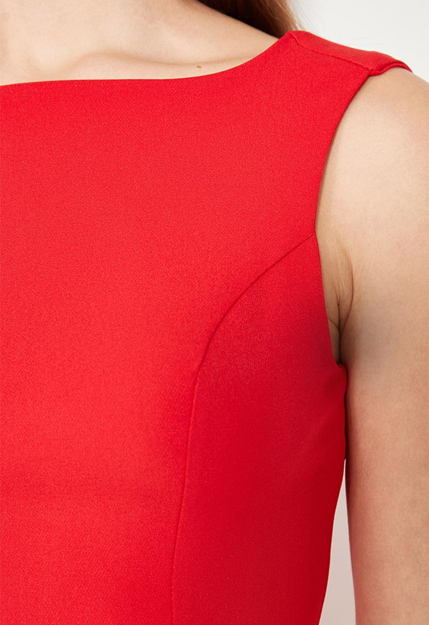 Trendyol - Boat neck sleeveless midi  dress - red