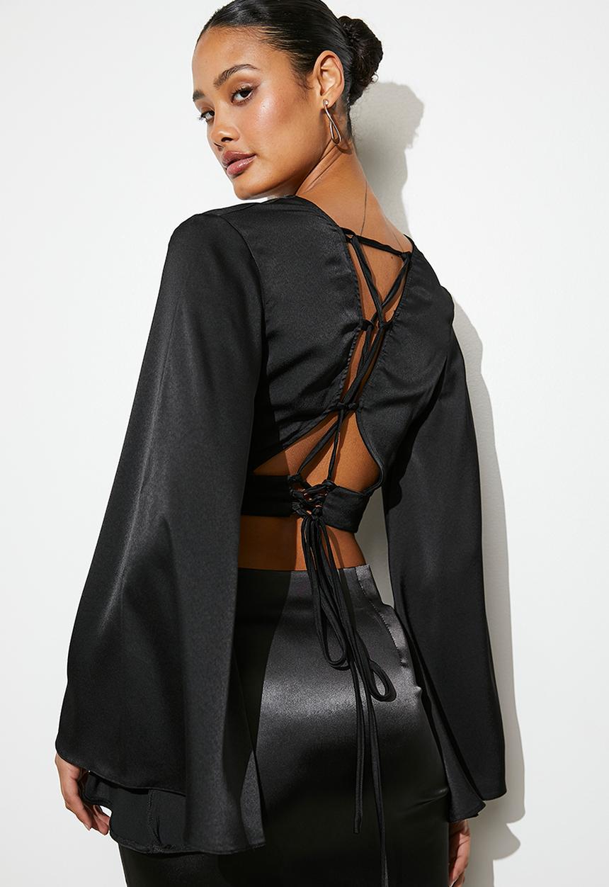 VELVET - Laceup v-neck shell - black