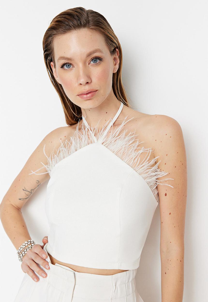 Trendyol - Feather halter neck top - ecru