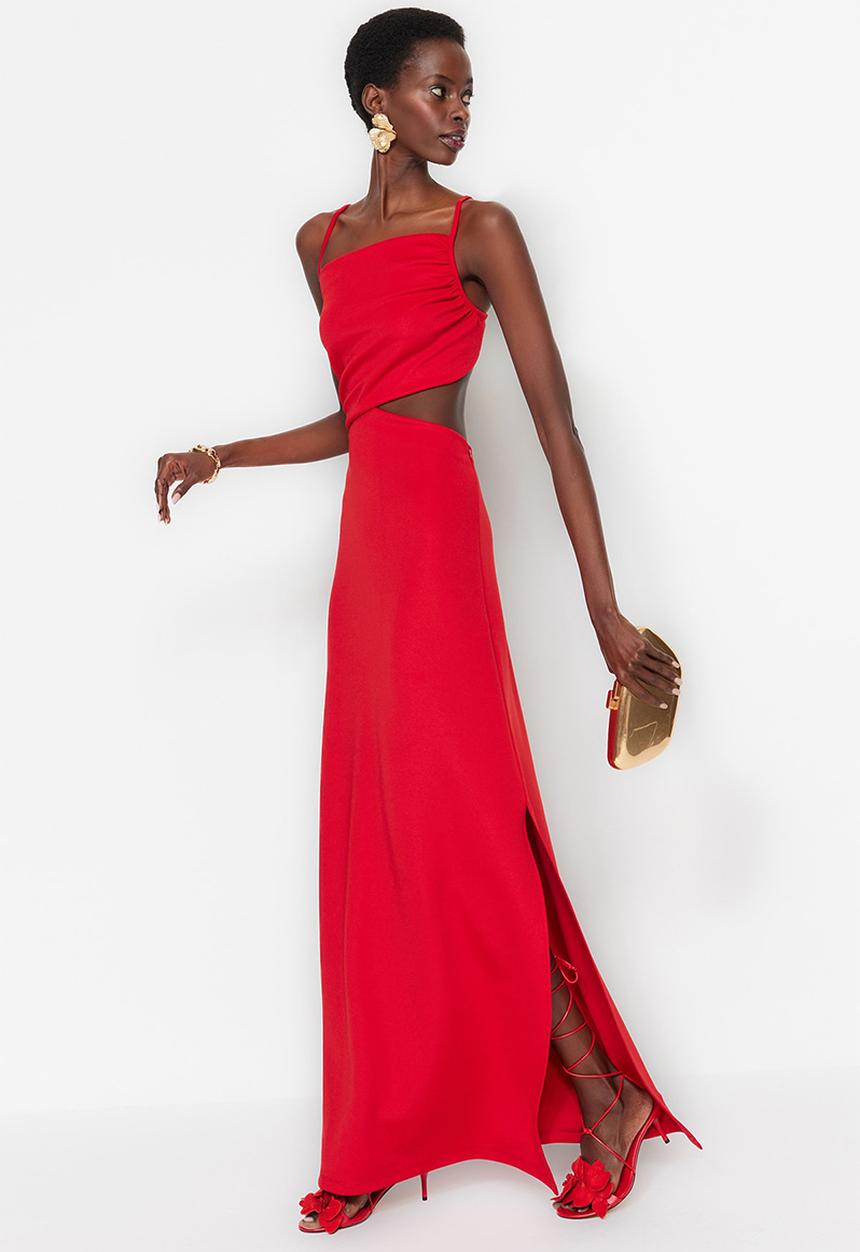 Trendyol - Sleeveless cut-out maxi prom dress - red