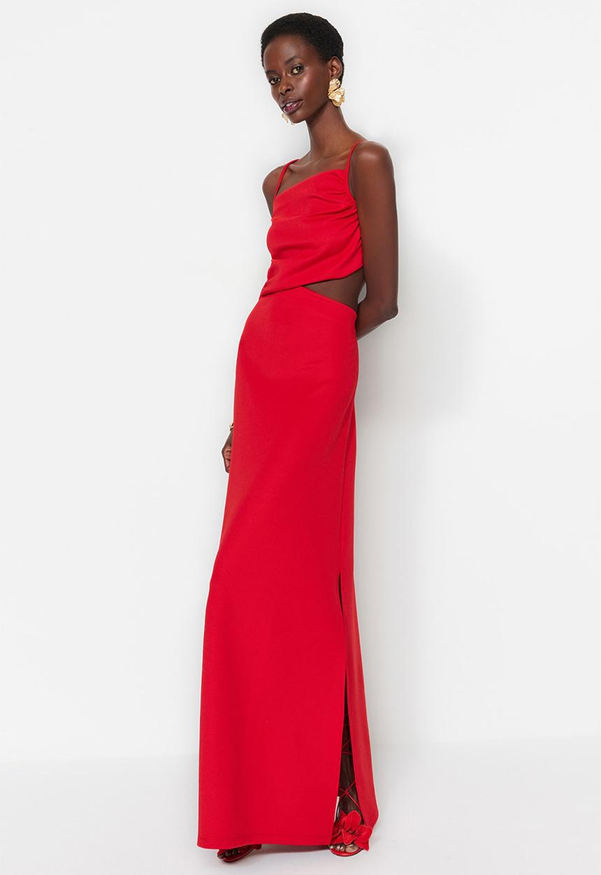 Trendyol - Sleeveless cut-out maxi prom dress - red