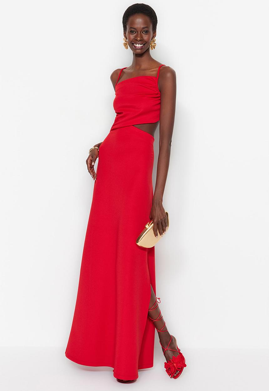 Trendyol - Sleeveless cut-out maxi prom dress - red