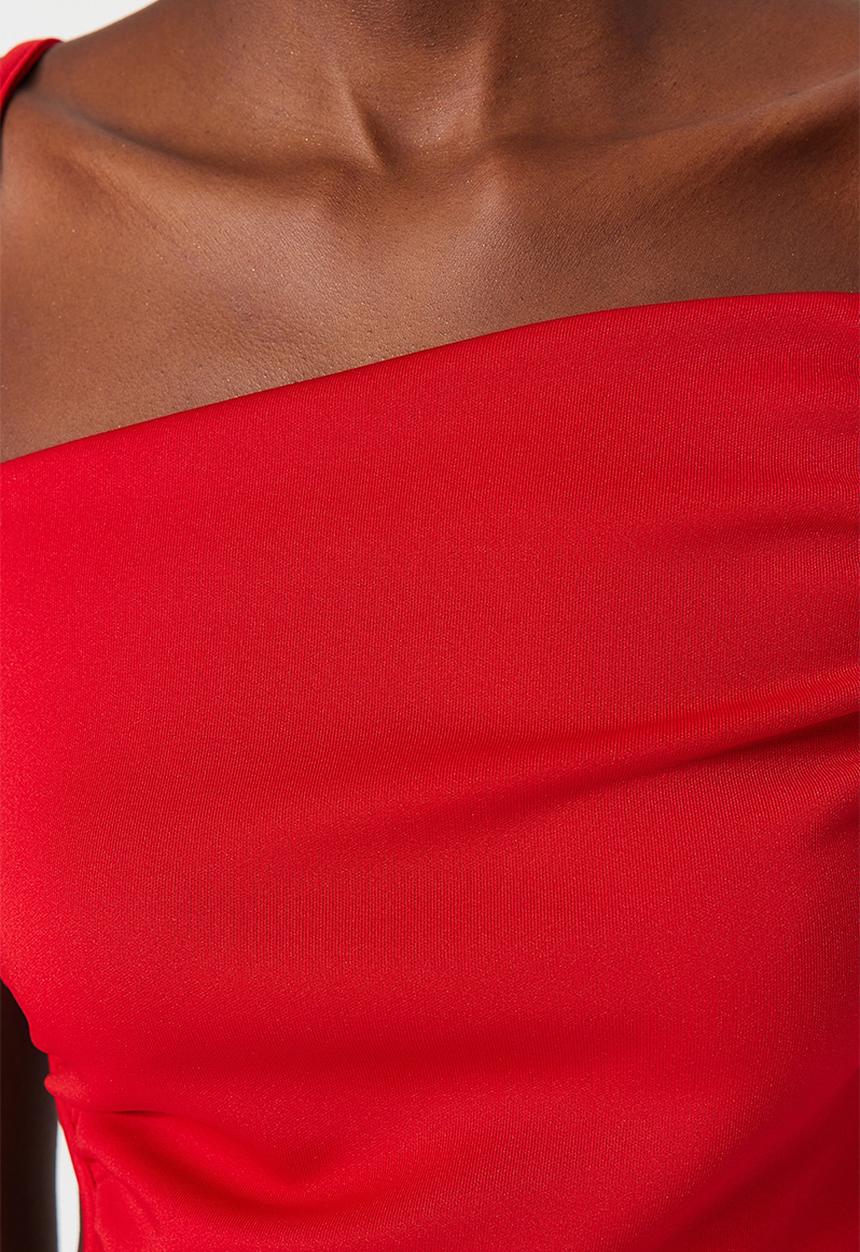 Trendyol - Sleeveless cut-out maxi prom dress - red