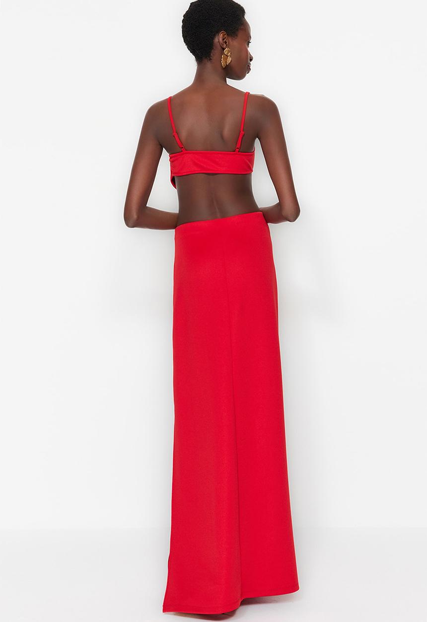 Trendyol - Sleeveless cut-out maxi prom dress - red