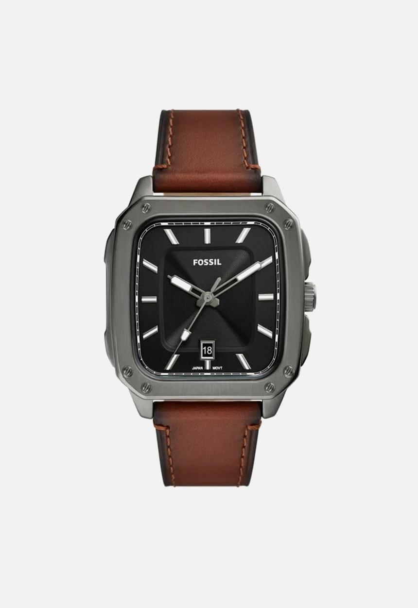 Fossil - Fossil Inscription three-hand date amber eco leather - brown