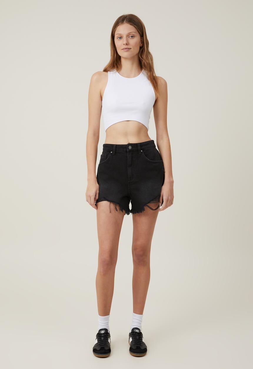 Cotton On - High mom denim short - black pepper