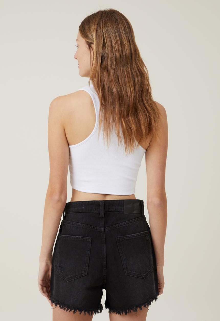 Cotton On - High mom denim short - black pepper