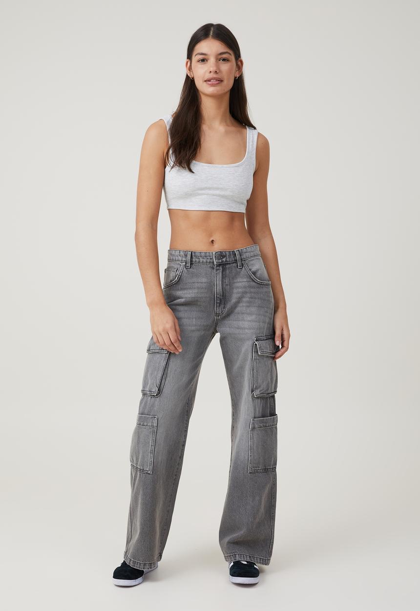 Cotton On - Cargo wide leg jean - shadow grey