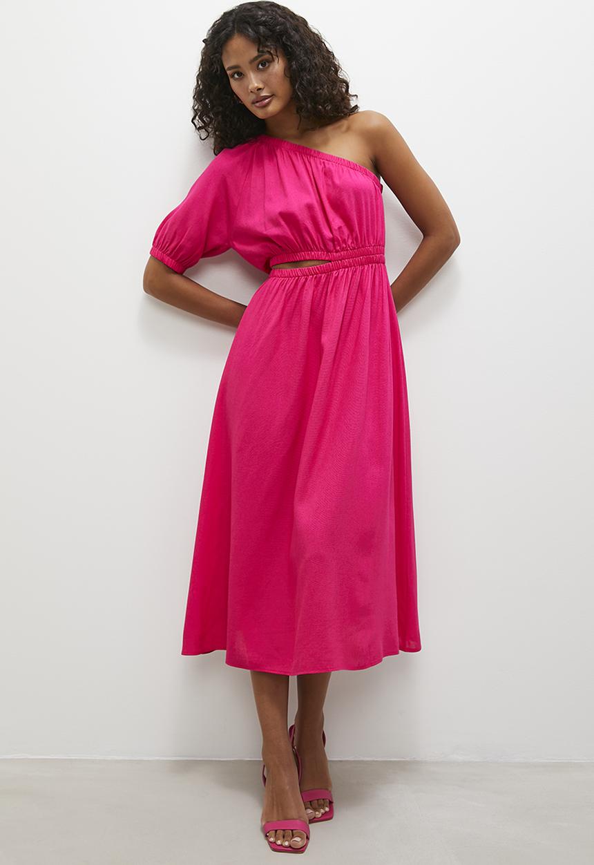 Superbalist - Asym midi fit & flare dress - pink 