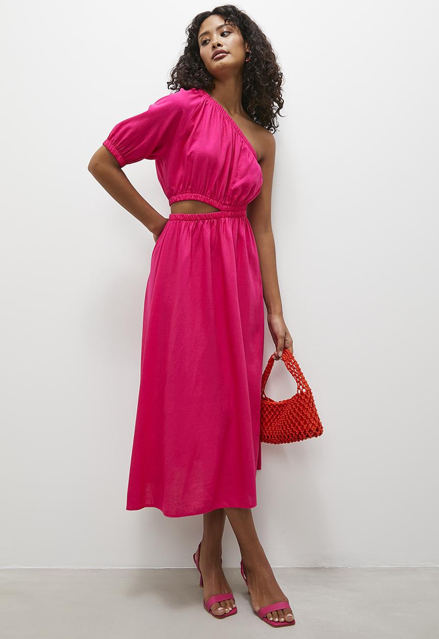 Superbalist - Asym midi fit & flare dress - pink 