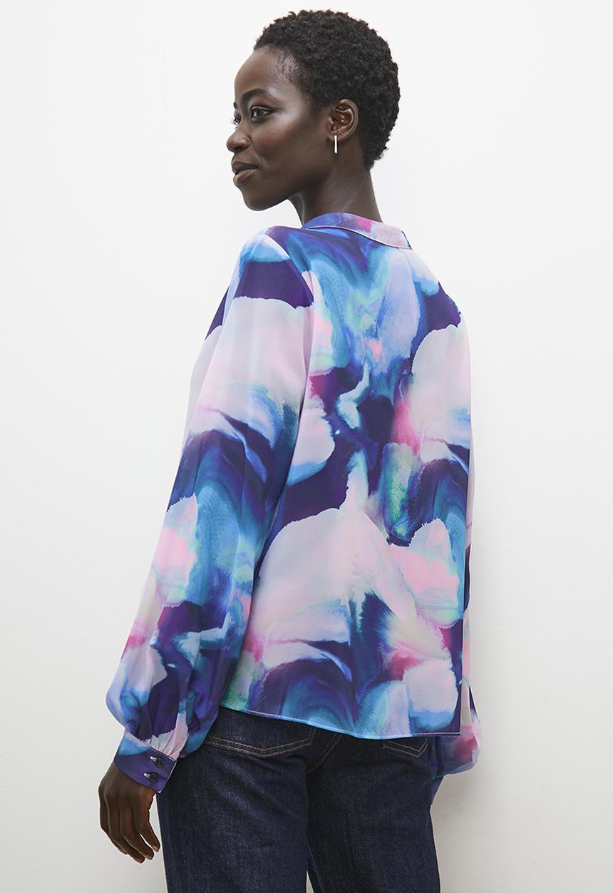 edit - Mandarin collar blouse - cloudy watercolour