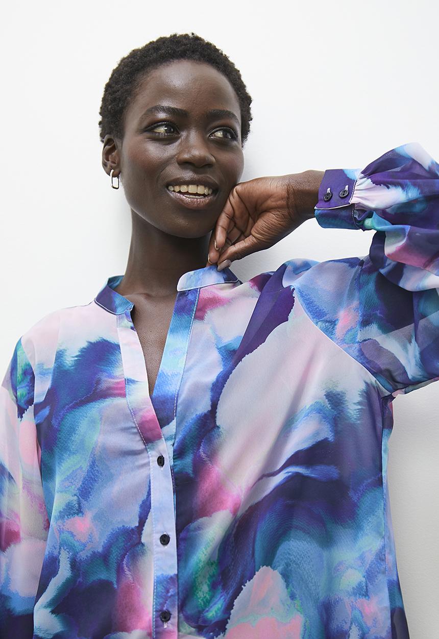 edit - Mandarin collar blouse - cloudy watercolour