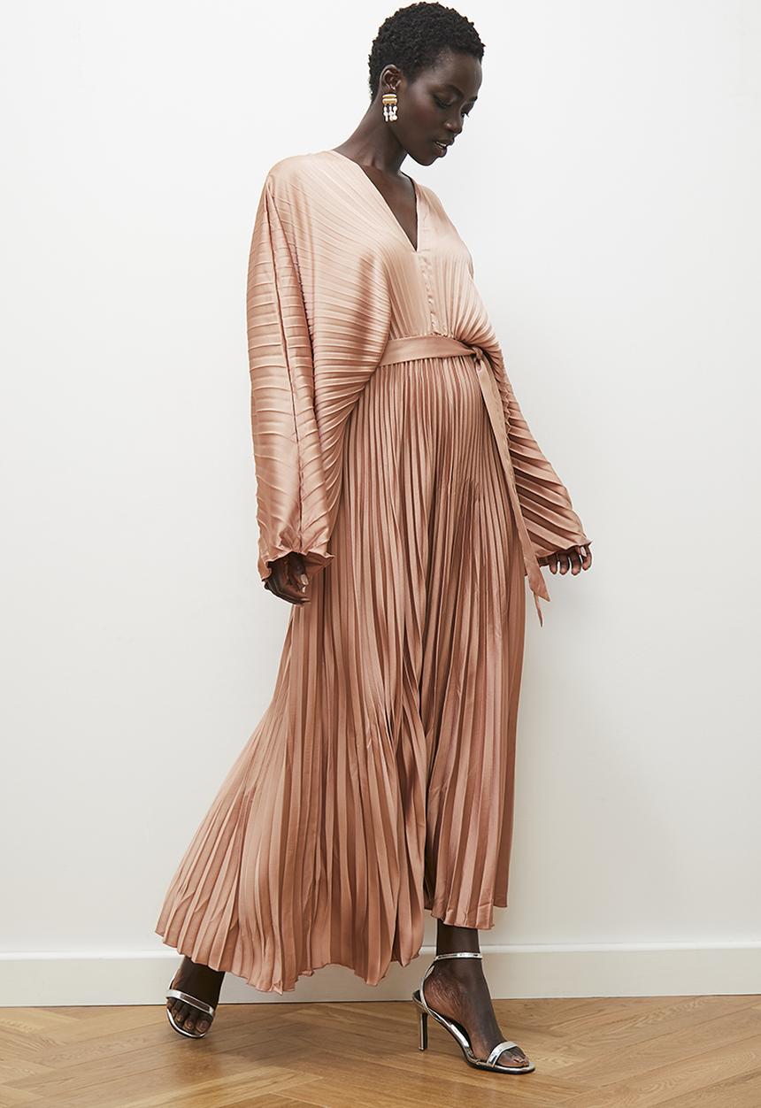 edit - Pleated dolman sleeve maxi dress - neutral