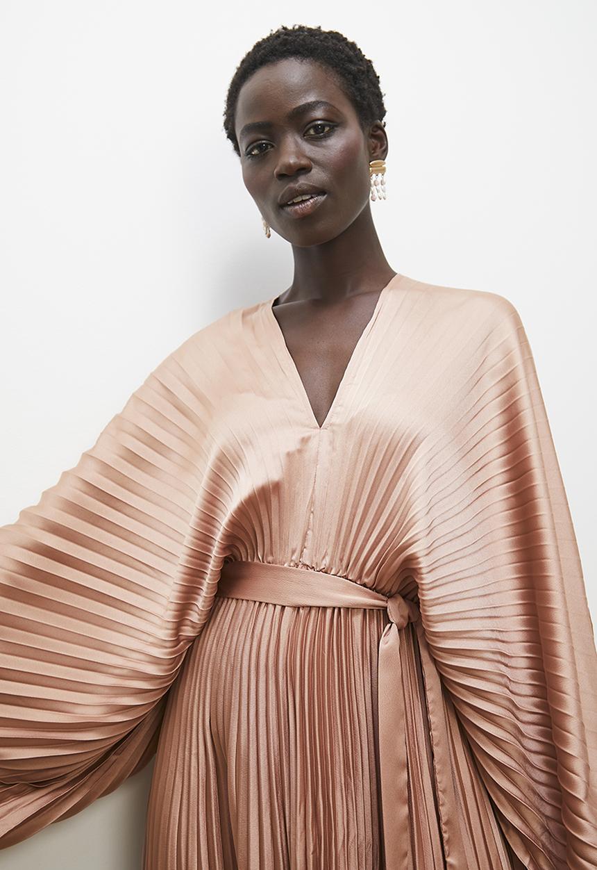 edit - Pleated dolman sleeve maxi dress - neutral