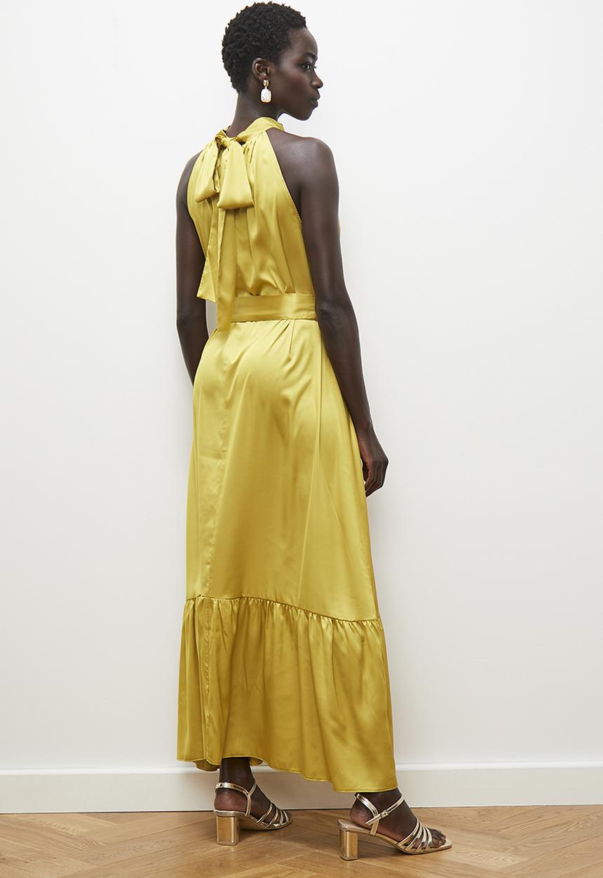 edit - Halter tiered midi dress - chartreuse