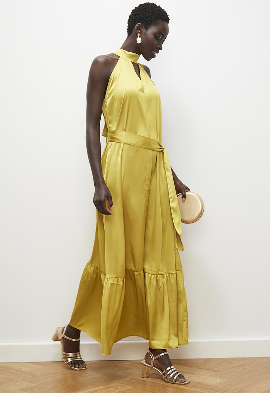 edit - Halter tiered midi dress - chartreuse