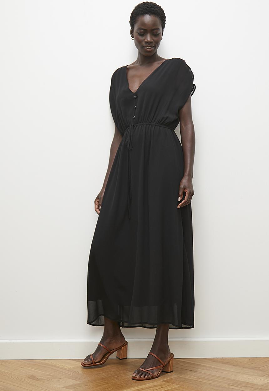 edit - Grown on sleeve boho midi dress - black