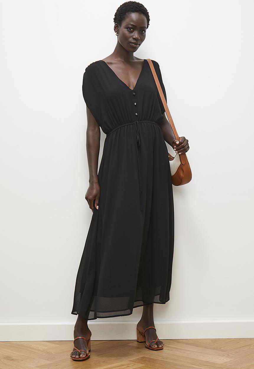 edit - Grown on sleeve boho midi dress - black
