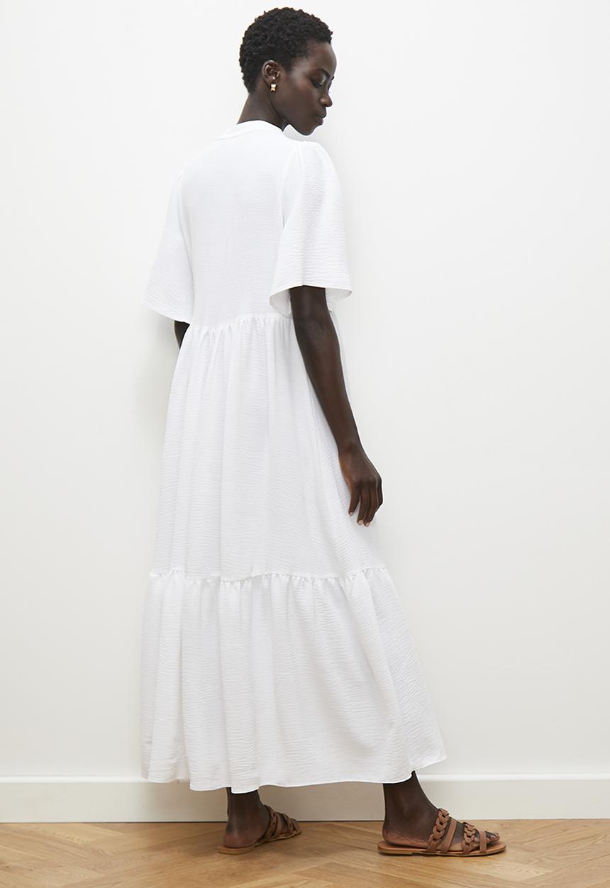 edit - Mandarin collar tiered maxi dress - ivory