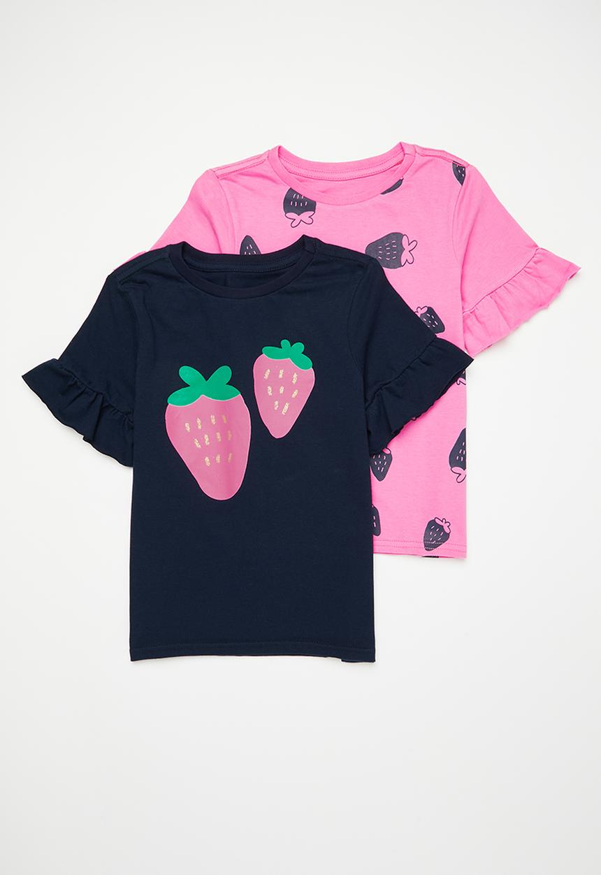 Pop Candy - 2 Pack printed tees - pink & navy
