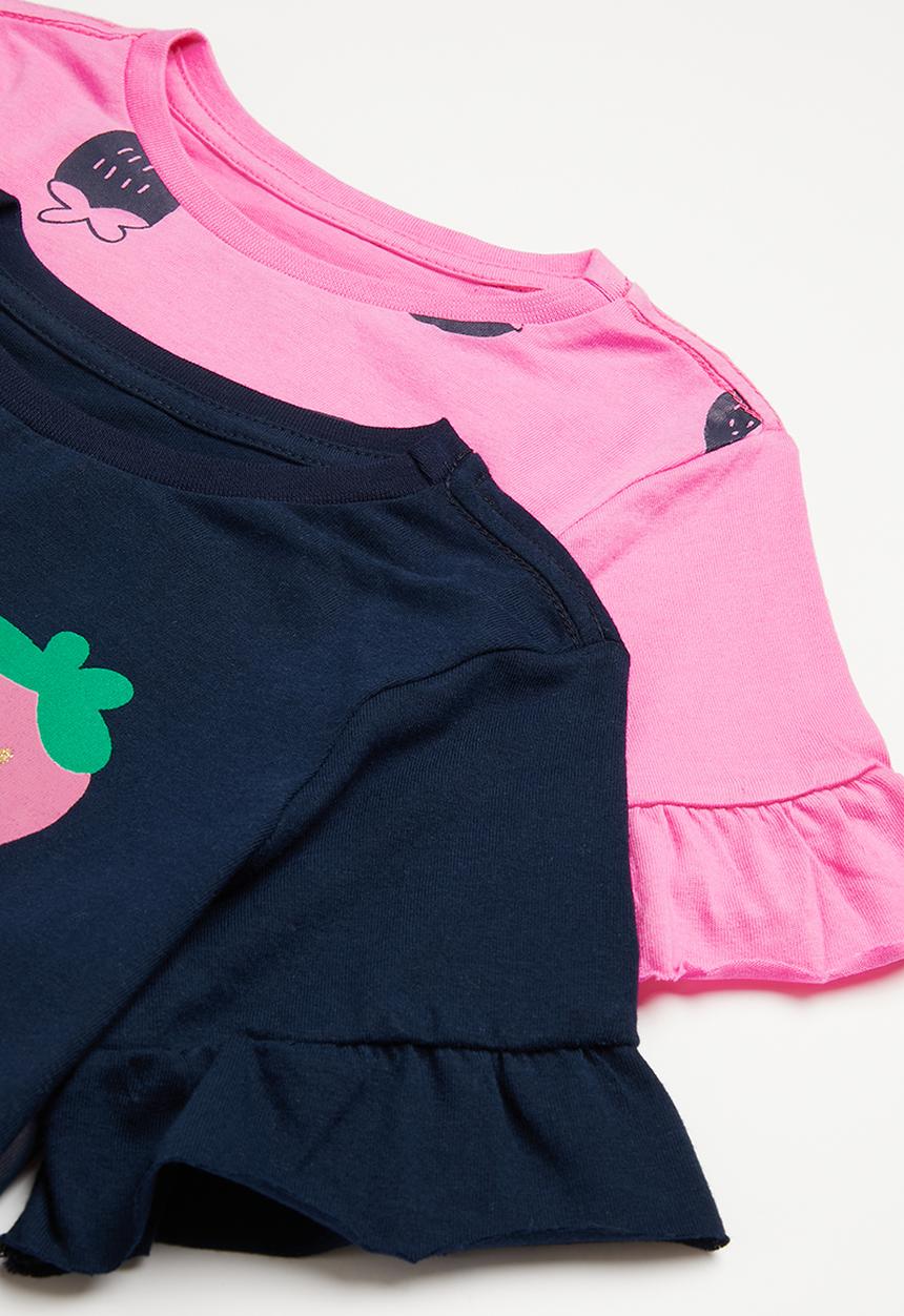 Pop Candy - 2 Pack printed tees - pink & navy