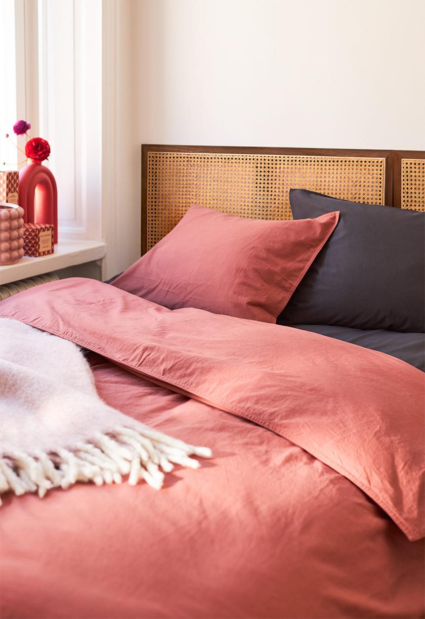 H&M - Double/king size cotton duvet cover set - rust red 