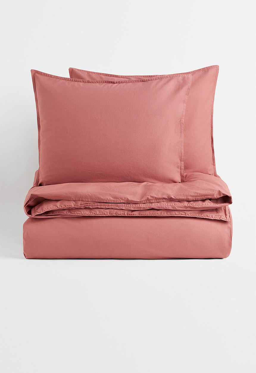 H&M - Double/king size cotton duvet cover set - rust red 