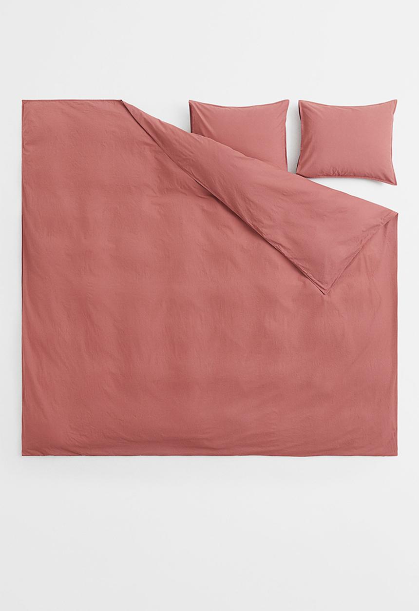 H&M - Double/king size cotton duvet cover set - rust red 
