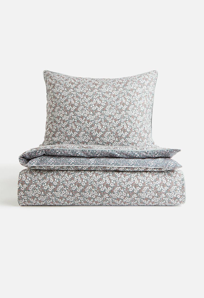 H&M - Cotton single duvet cover set - light green/floral