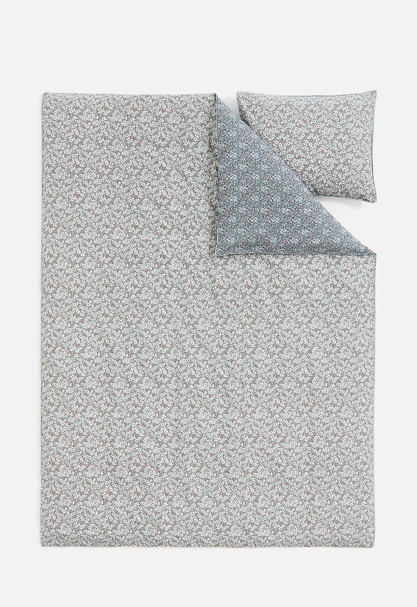 H&M - Cotton single duvet cover set - light green/floral
