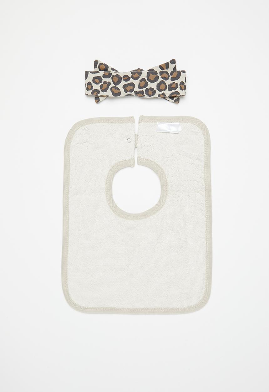 Cotton On - Bundle square bib and bow tie headband - rainy day / leo leopard