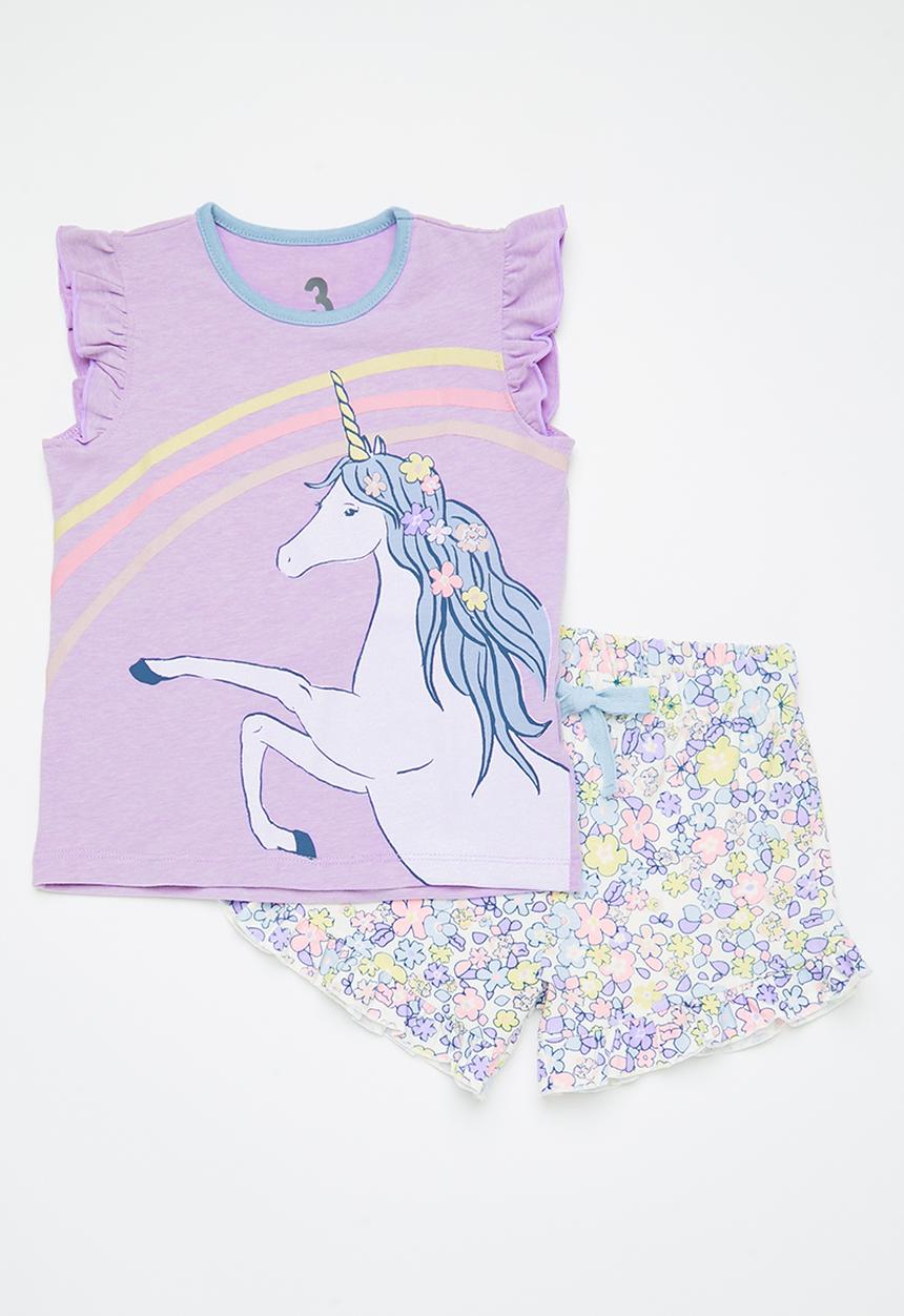 Cotton On - Stacey short sleeve flutter pyjama - lilac drop marle/unicorn floral