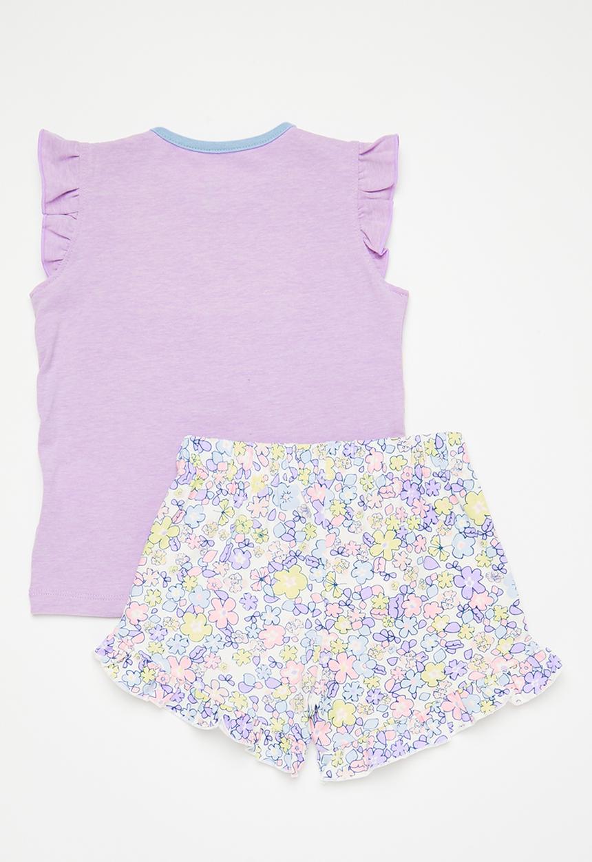 Cotton On - Stacey short sleeve flutter pyjama - lilac drop marle/unicorn floral