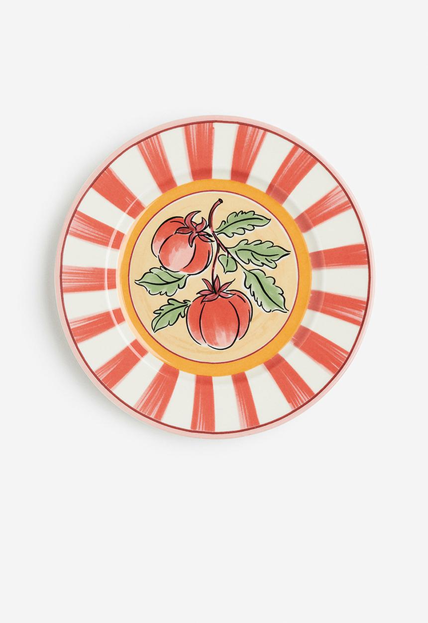 H&M - Porcelain mid plate - red/striped 