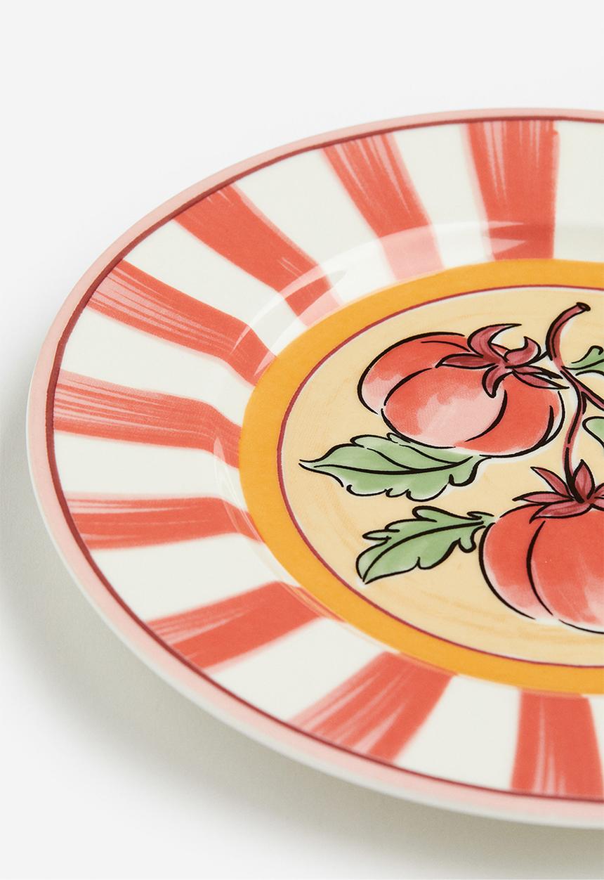 H&M - Porcelain mid plate - red/striped 