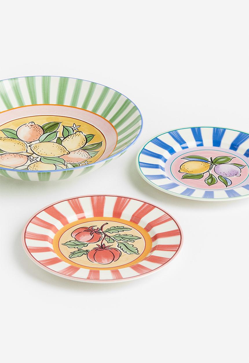 H&M - Porcelain mid plate - royal blue/striped 