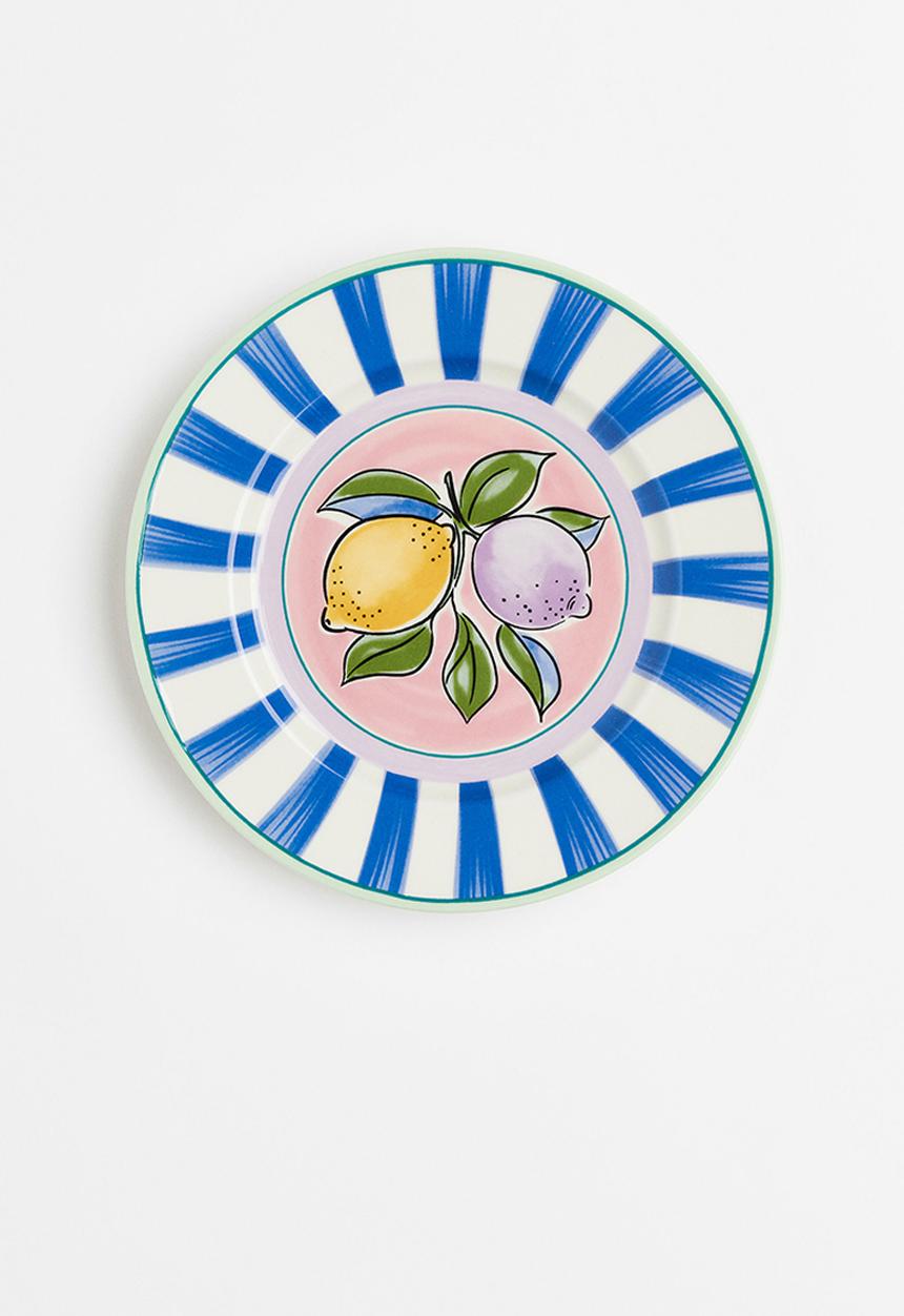 H&M - Porcelain mid plate - royal blue/striped 