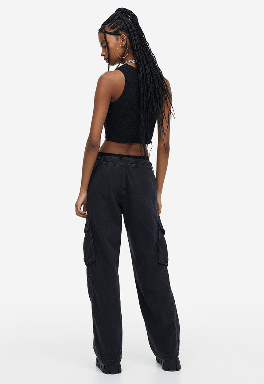 H&M - Straight low cargo jeans - dark grey 