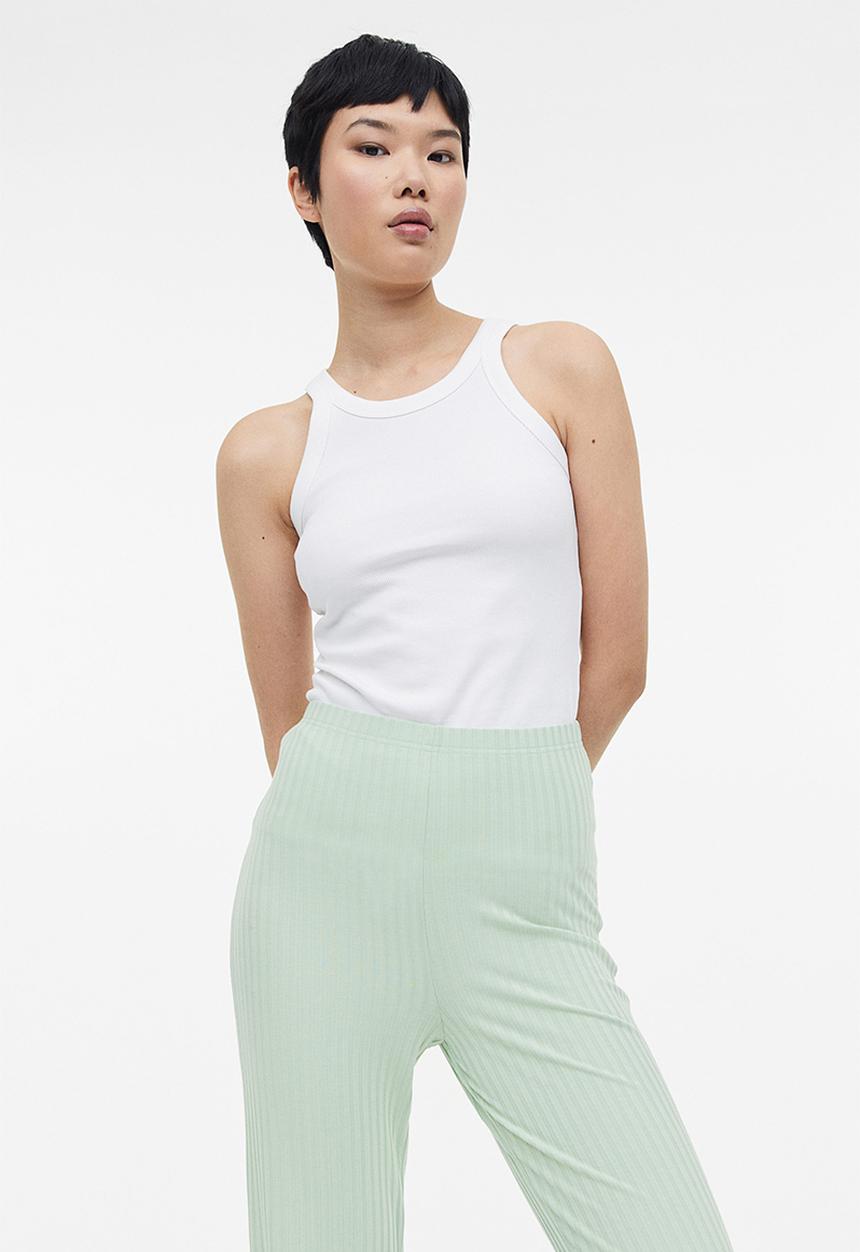 H&M - Ribbed jersey trousers - light green 