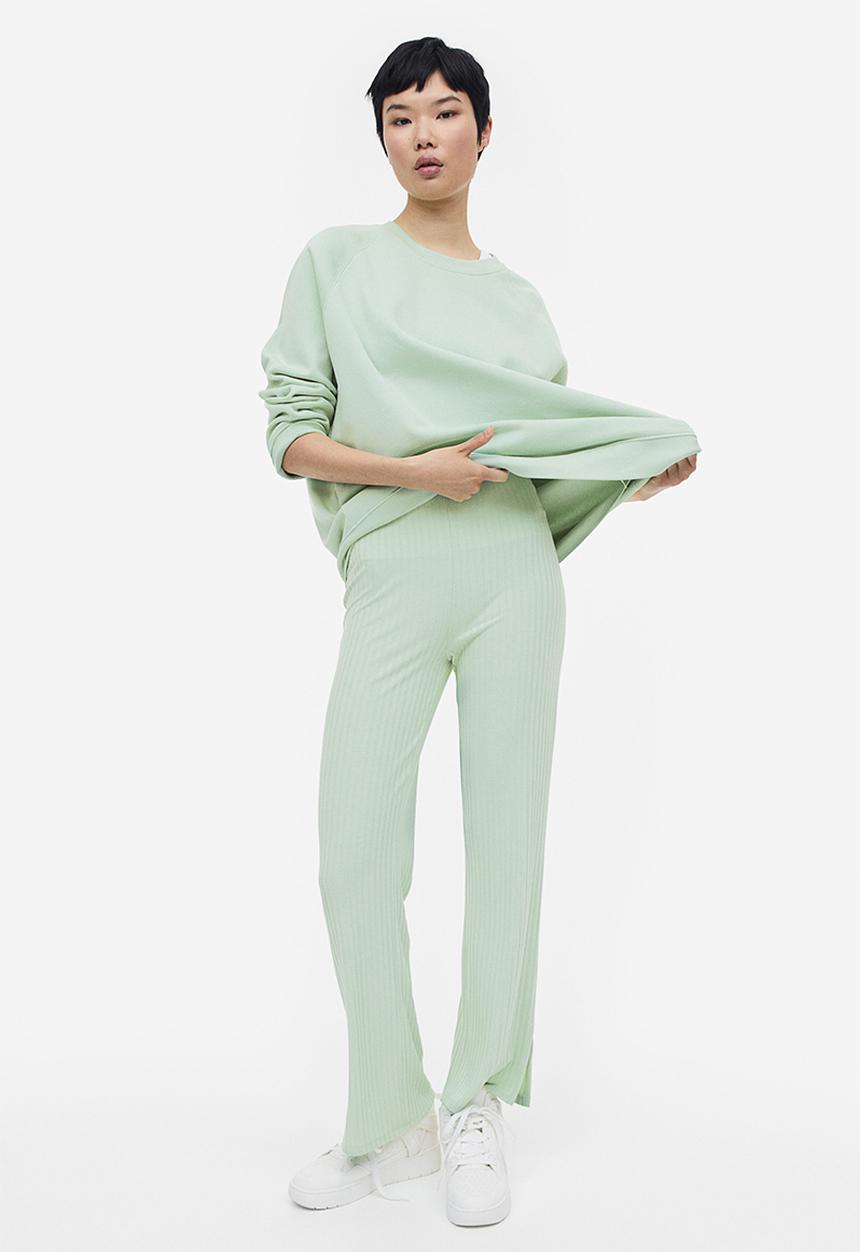 H&M - Ribbed jersey trousers - light green 