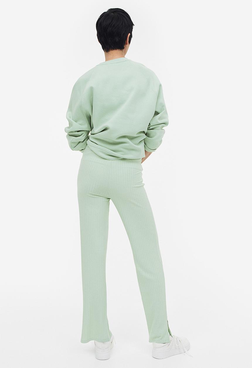 H&M - Ribbed jersey trousers - light green 