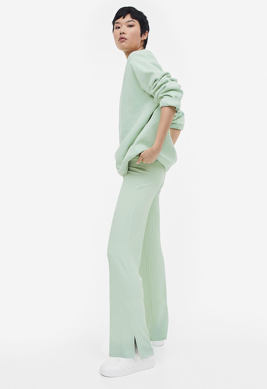 H&M - Ribbed jersey trousers - light green 